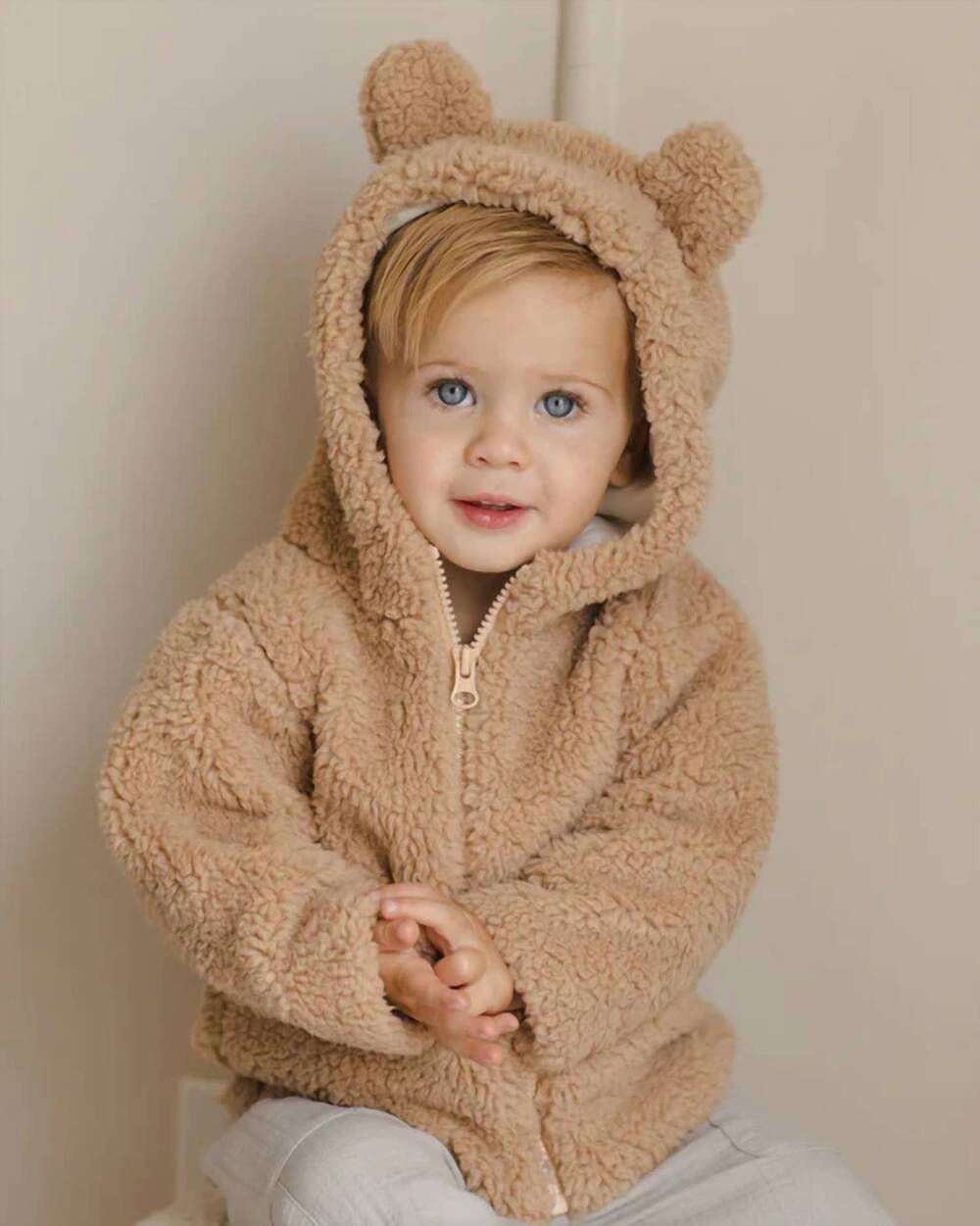 NEW QUINCY MAE kids bear jacket in sand